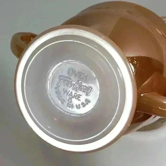 Vintage Fire-King Peach Glow Lusterware creamer & sugar bowl-Laurel Leaf pattern - Picture 5 of 11